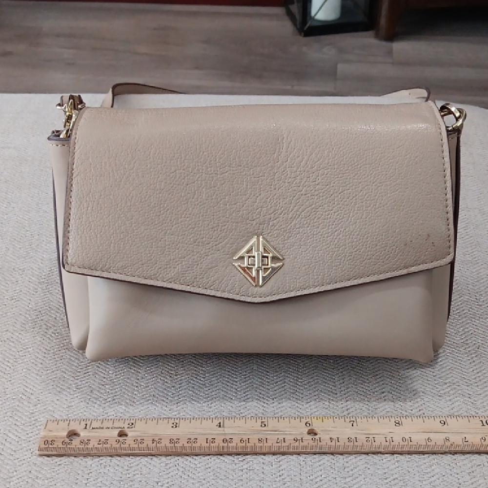Elegant Beige Leather Crossbody Bag By Antonio Melani